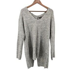 J.Crew Point Sur Sweater Womens M Gray Button Back V-Neck High Low Ribbed Knit